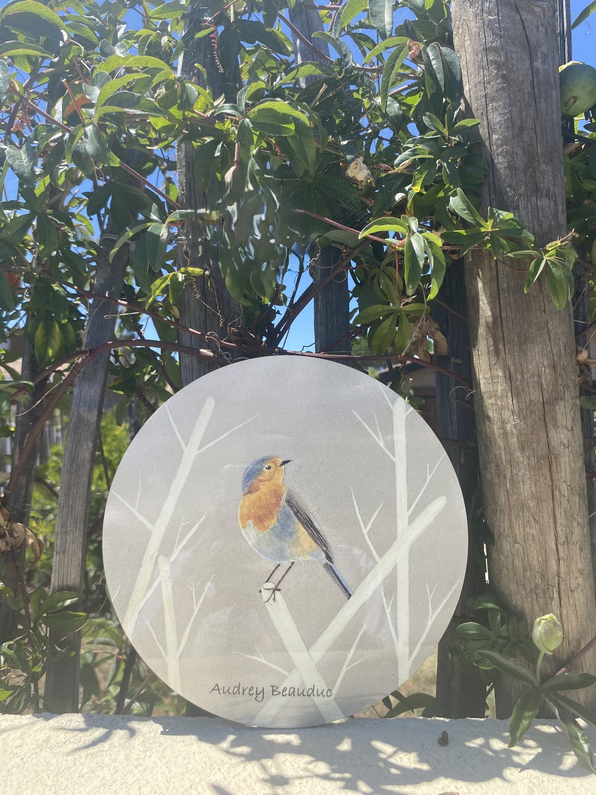 Dessous de plat - Illustration "Rouge-gorge" 20 cm | Audrey Beauduc – Image 2