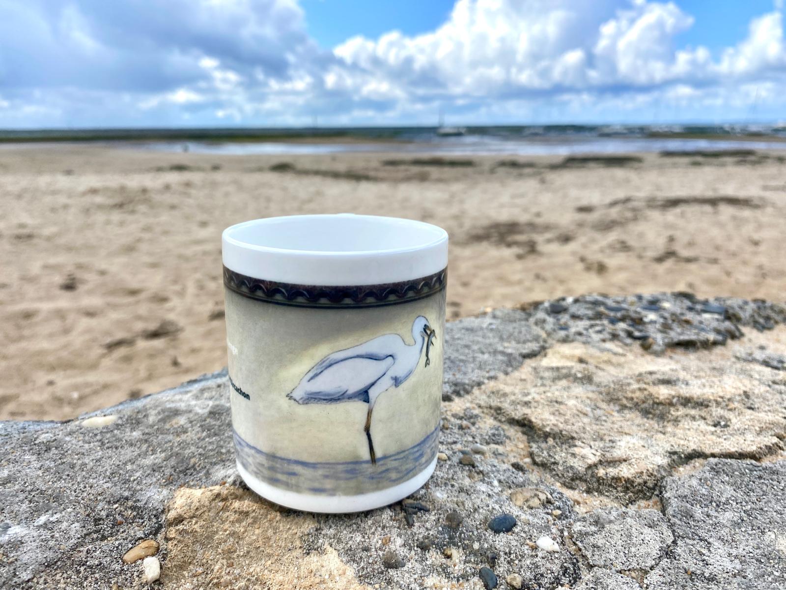 Mug « La Grande aigrette et le poisson» – Porcelaine | Audrey Beauduc
