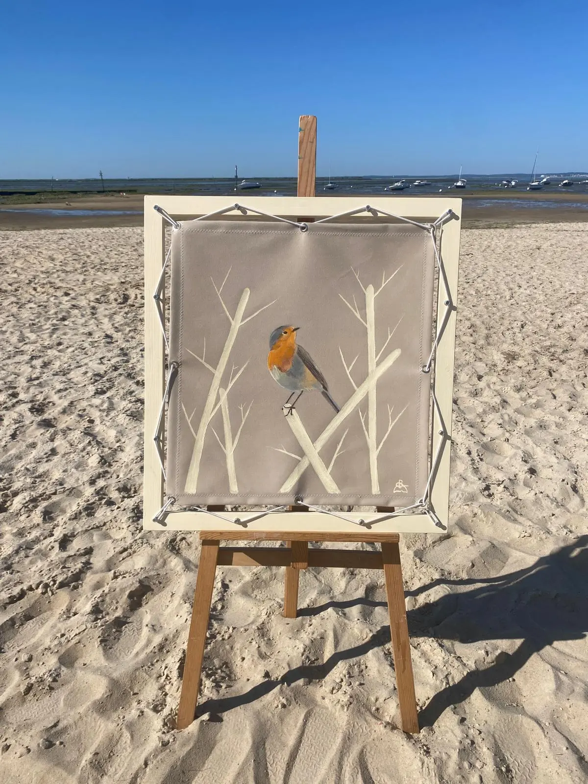Rouge-gorge parmi les branches – Peinture sur toile nautique | Audrey Beauduc – Image 2