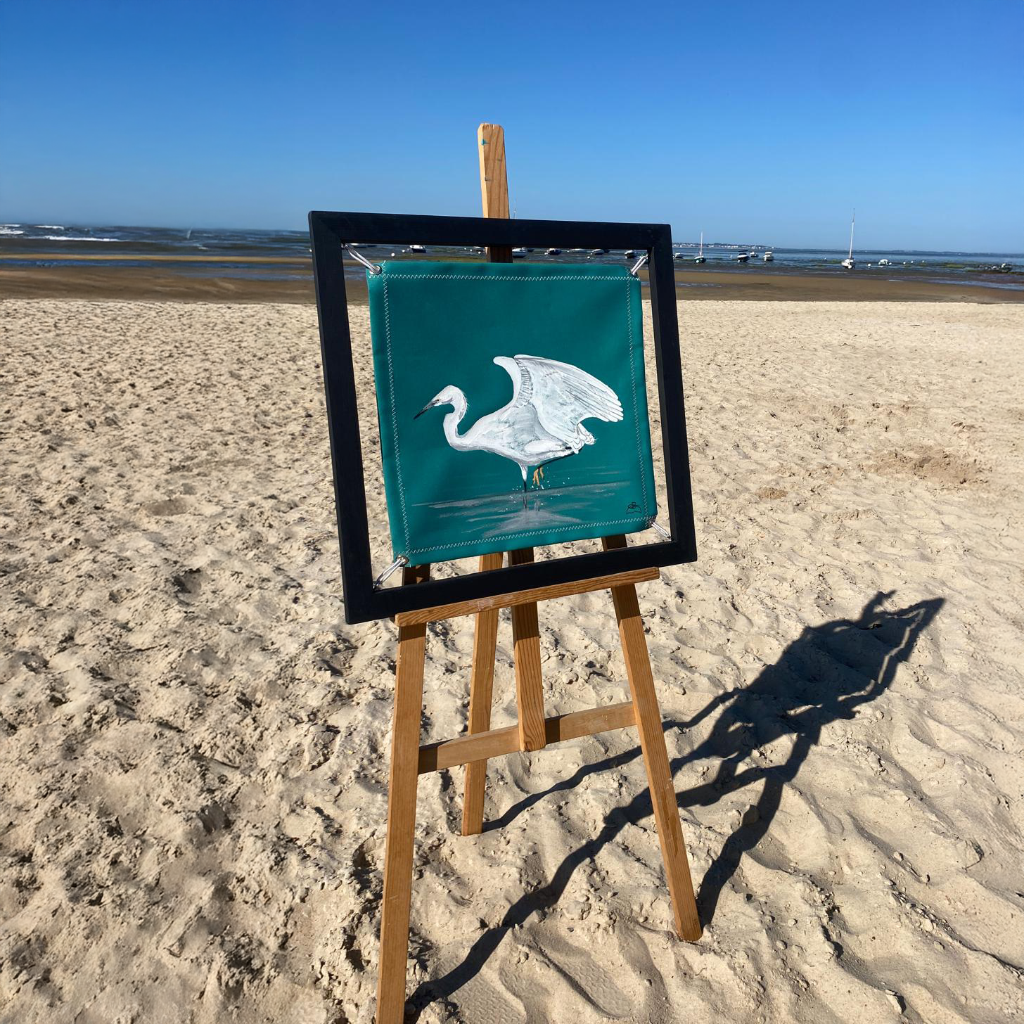 Grande aigrette - Peinture sur toile nautique | Audrey Beauduc