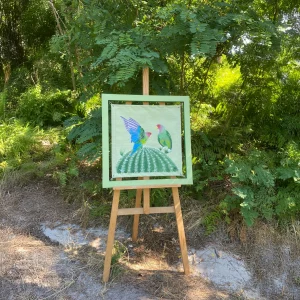 Perruches discutant sur un cactus - Peinture sur toile nautique | Audrey Beauduc