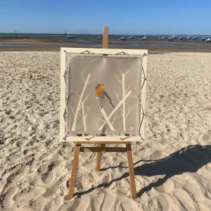 Rouge-gorge parmi les branches – Peinture sur toile nautique | Audrey Beauduc