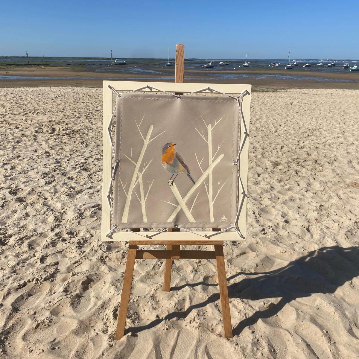 Rouge-gorge parmi les branches – Peinture sur toile nautique | Audrey Beauduc